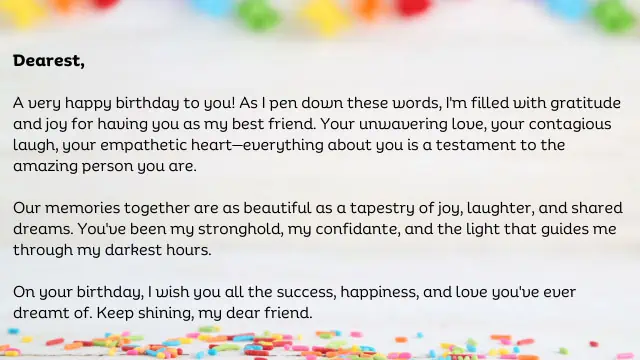 Birthday Letter For Best Friend