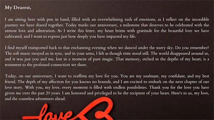 Happy Anniversary Romantic Letters