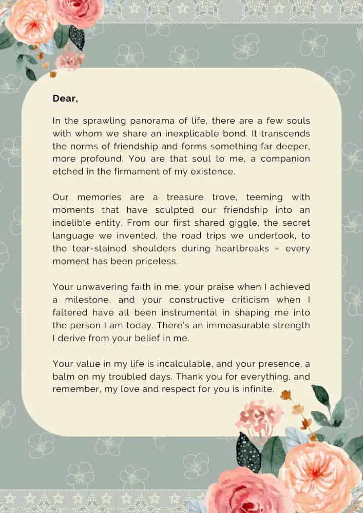 I love you letter to your best friend
