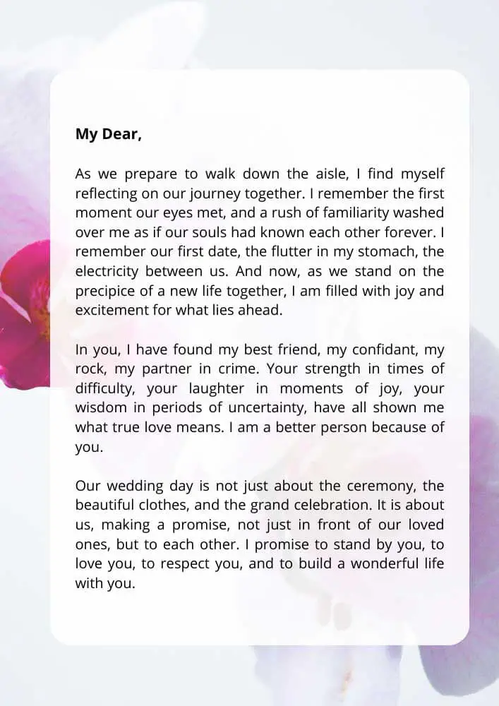 Wedding love letter for her