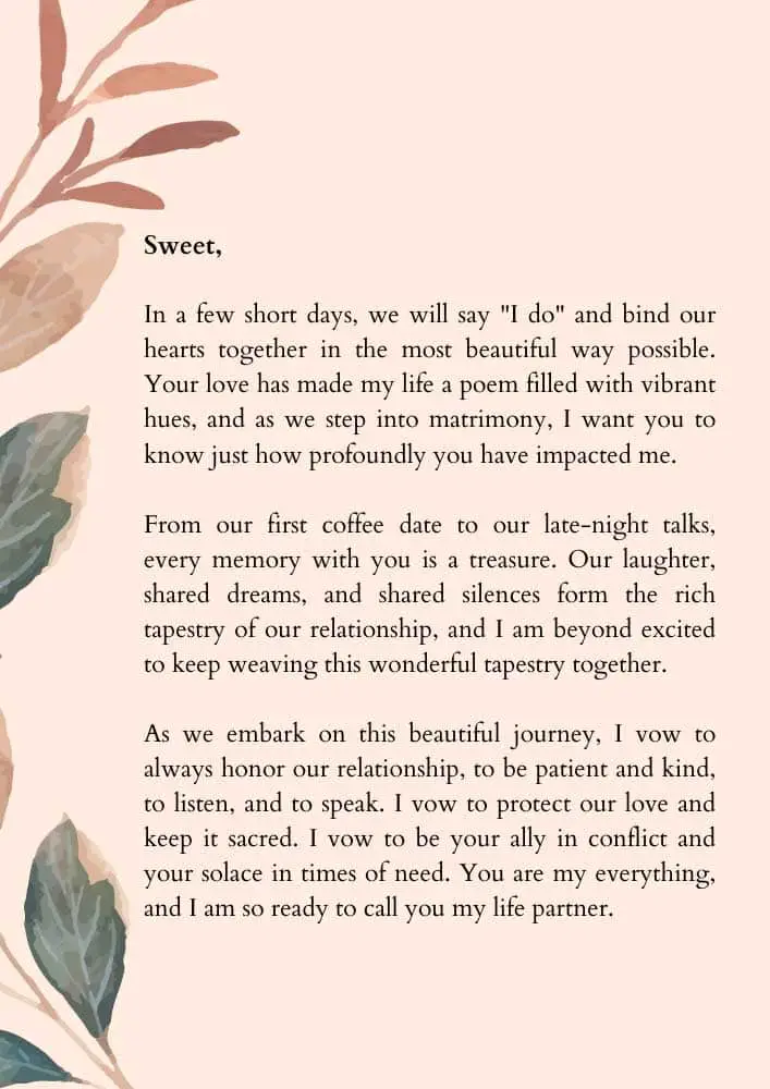 Wedding love letter for him
